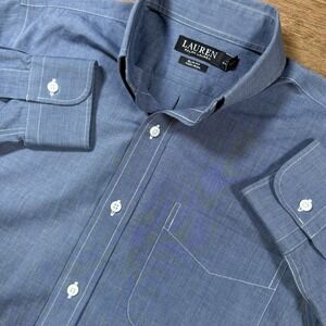 Lauren Ralph Lauren Mens Size 15 -35 Blue Long Sleeve Button Up Slim Fit Stretch
